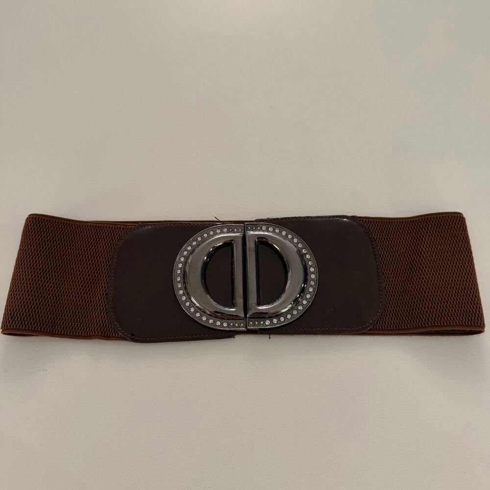 Womenโs Brown Rhinestone Stretch Waist Belt